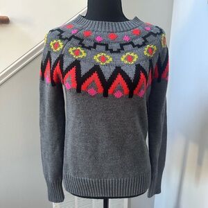 Trina Turk Gray Pink Red Geometric Crew Neck Sweater